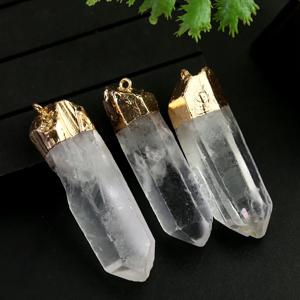 1PC Natural White Crystal Quartz Druzy Prism Metal Trim Pendant Energy Reiki Wand Necklace Dangle Charms Chakras Healing Jewelry