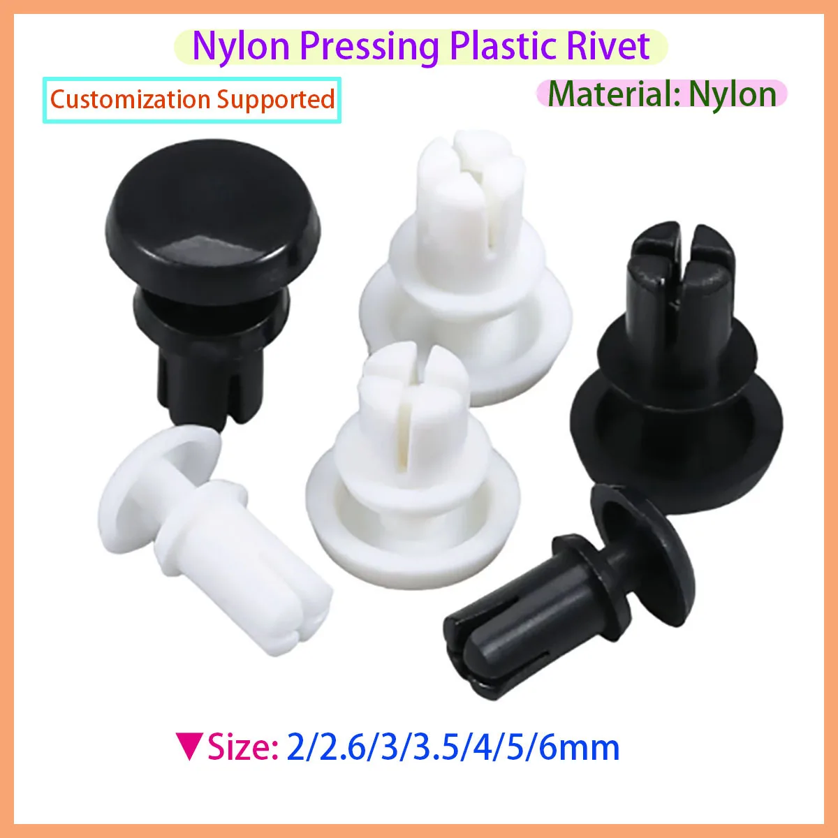 

Nylon R-type Rivet R2024-R6080 White/black Clip PC Board Fastener Push Type Plastic Expansion Rivet