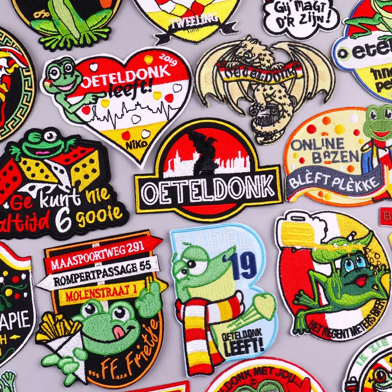 Gestickte Patches Niederlande Oeteldonk Emblem Patch Niederlande Karneval Frosch Stickerei Patch für Kleidung Eisen auf Patches DIY