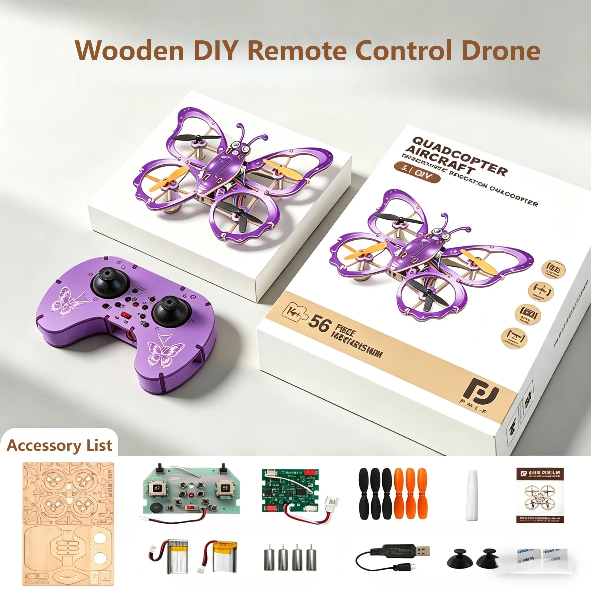 2026 New Wooden DIY Assembled Drone, Kids Quadcopter, Handmade Remote Control Plane Gift Toy view 5