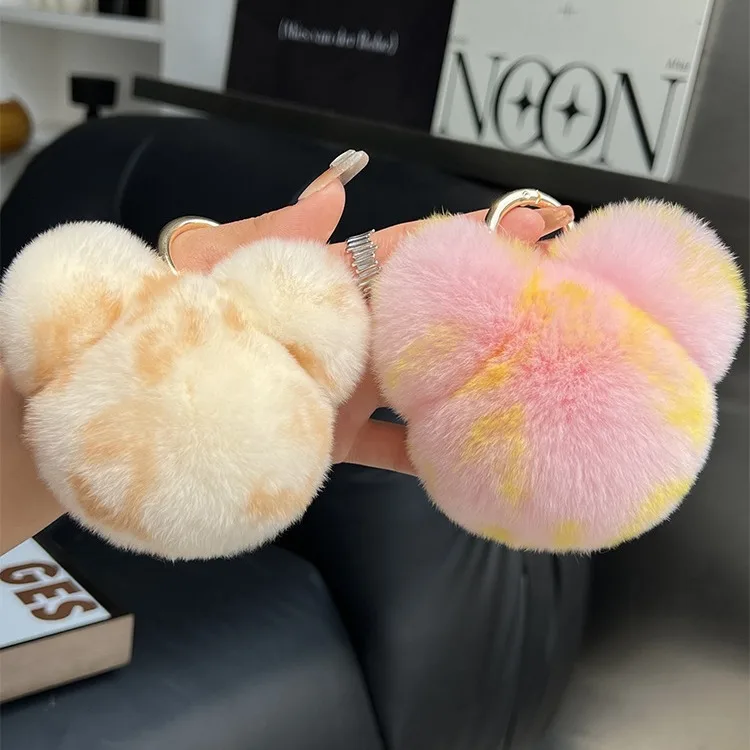 Niedlicher Echter Otter-Kaninchen-Fell-Mickey-Kopf-Schlüsselanhänger, Autoschlüsselring-Anhänger, Plüschball-Puppe, Spielzeug, Rucksack-Taschen-Hängeornament, Geschenk