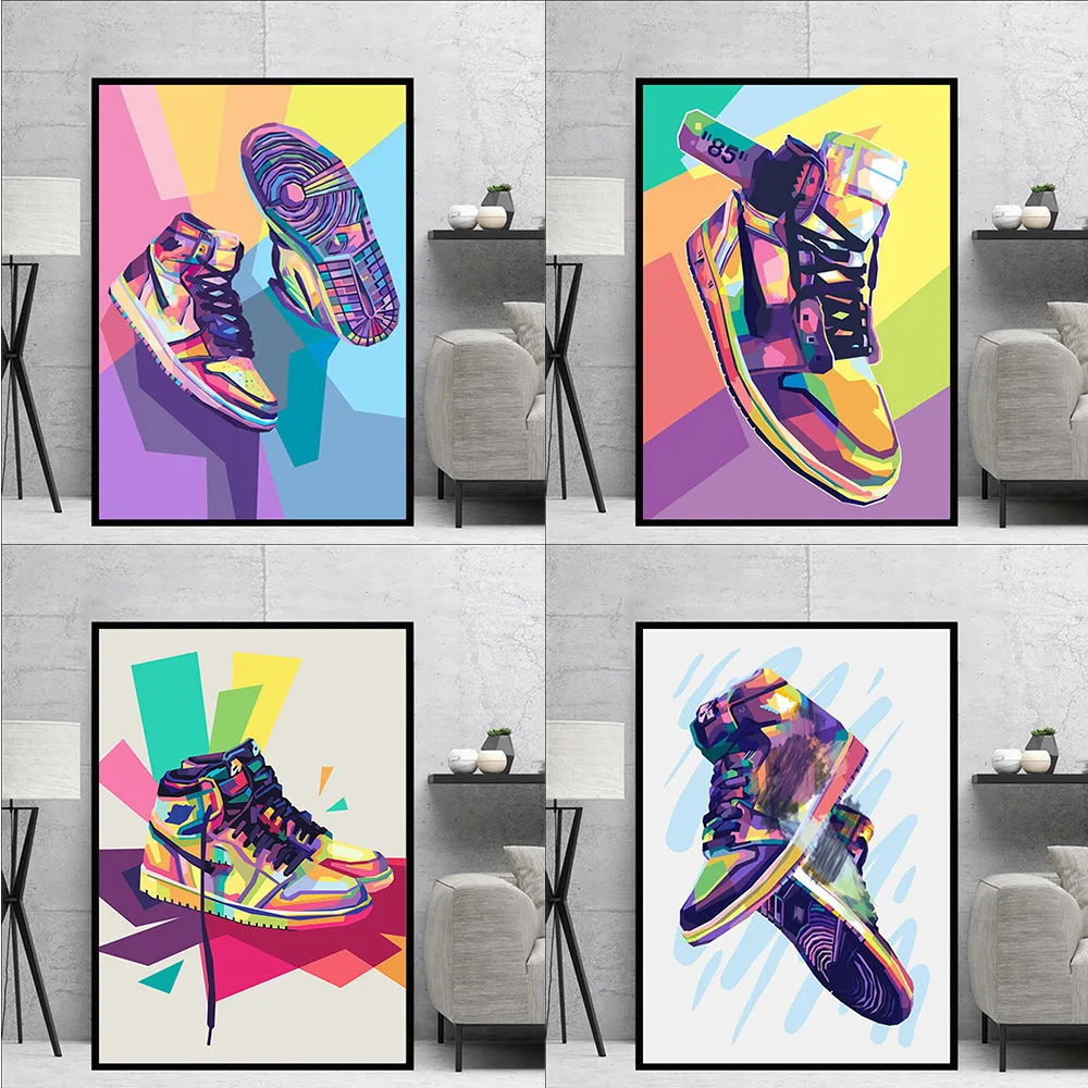 Popular Sneakers Basketball Shoes Street Graffiti Wall Art Poster Fashion Home Decor Canvas Painting Mural Picture Print Artwork