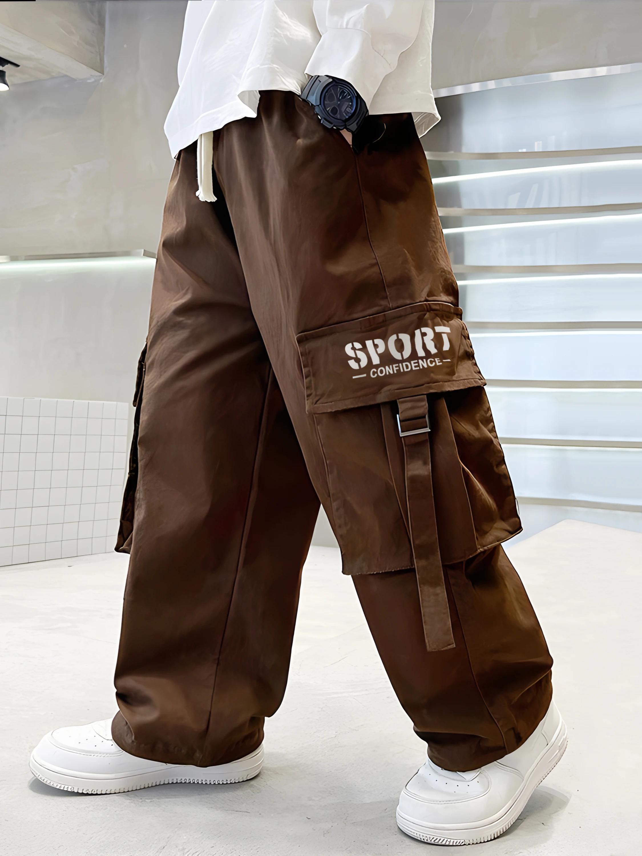 Jungen-Latzhosen Jungenhosen Weite Hosen Mittlere und Große Kinderhosen Gürtel Tasche Elastischer Bund Jogginghosen Freizeitkleidung Alles
