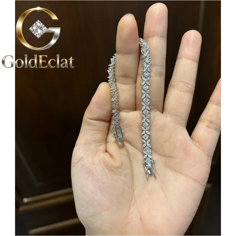 

Браслет GoldEclat Luxury из чистой платины PT950 с бриллиантами и муассанитами, дизайн «Клевер удачи», нишевый дизайн, браслет с цветами