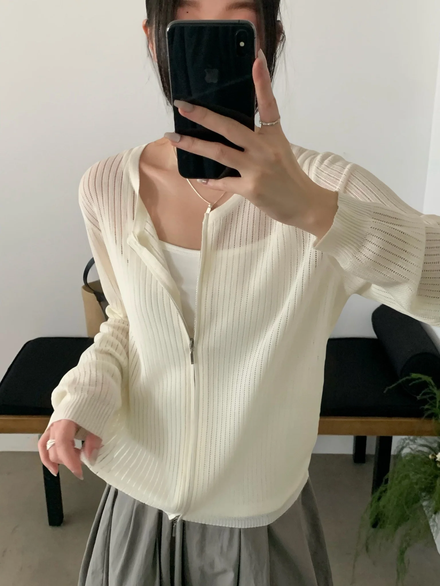 

Оригинальный вязаный кардиган Aimistyle с двойной молнией и вырезами, свободный крой, мягкий стиль, с длинными рукавами, круглый вырез горловины, женский пуловер-свитер
