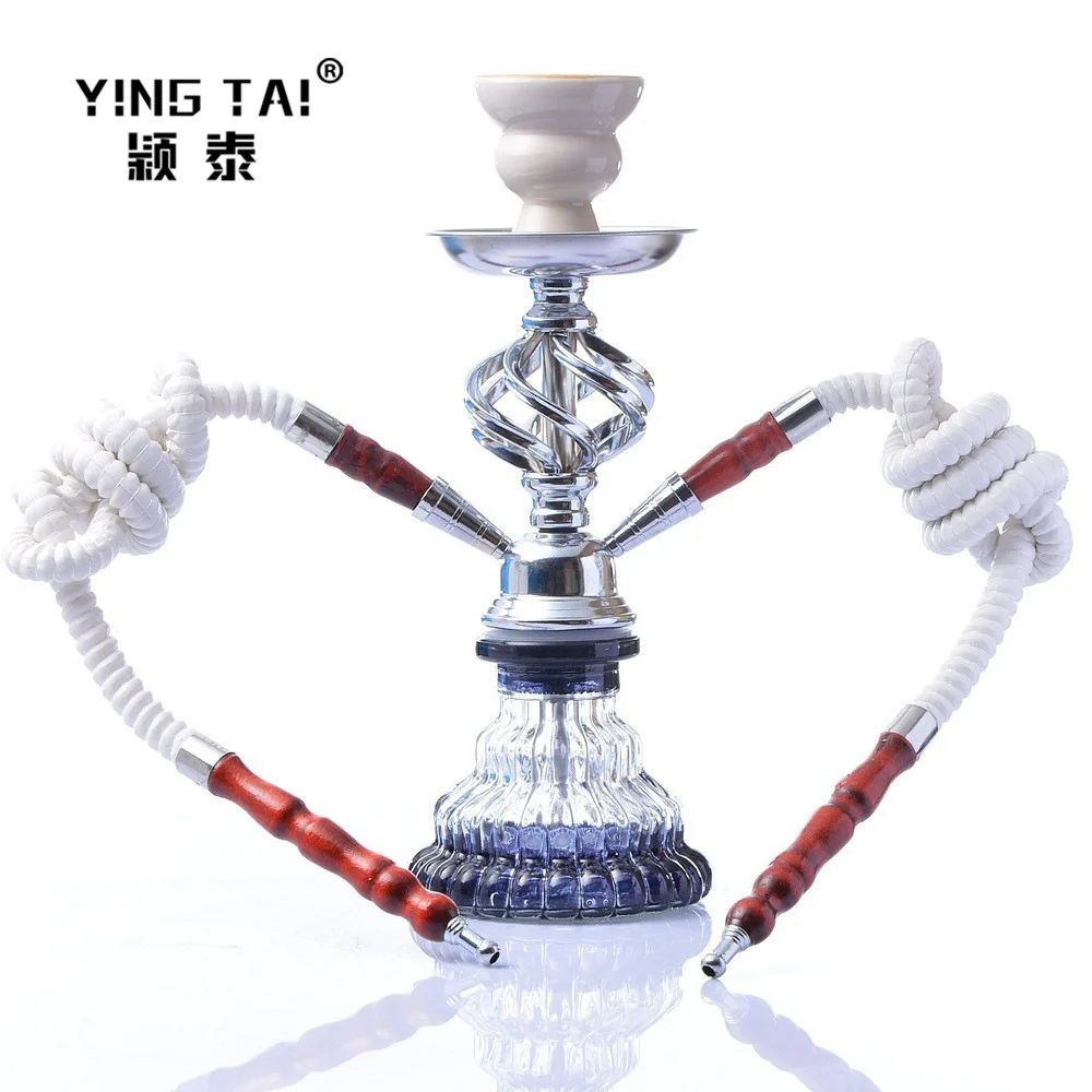 

New Glass Shisha set with 2 Hose Ceramics Bowl Portable Narguile Sheesha Chicha Hookah set Small Double Hose Shisha Set