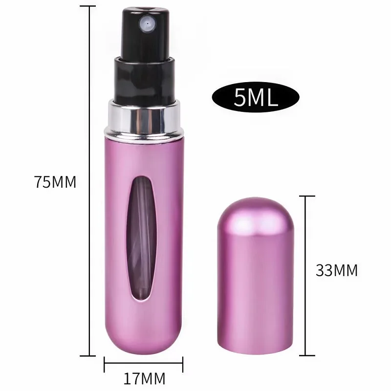 5ml Perfume Spray Bottle Portable Mini Refillable Aluminum Atomizer Jar Scent Pump Empty Container Cosmetic Tool
