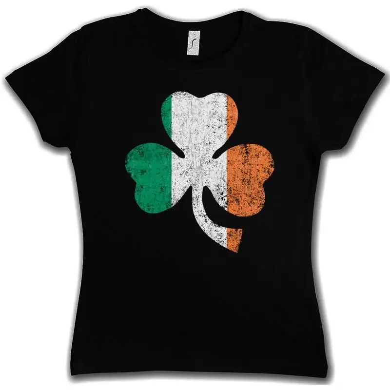 SHAMROCK IRISH FLAG WOMAN SHIRT Cloverleaf Belfast Ireland Banner T