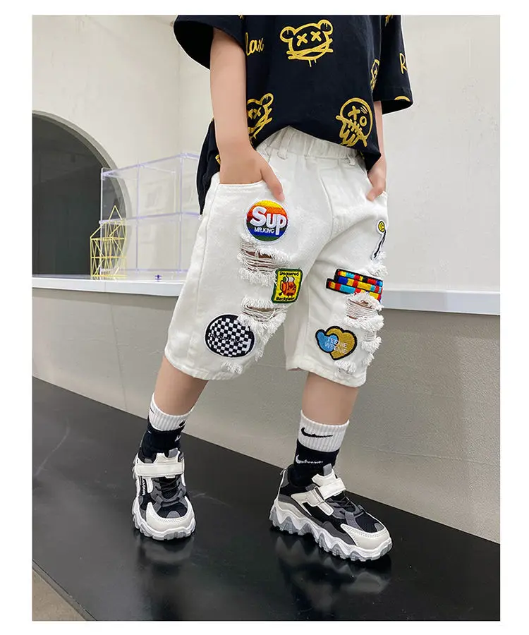 Kids Shorts For Boys bBaby Cotton Pants Summer Cropped Trousers 2021 Children\'s Thin Section Ripped Shorts Big Boy Jeans 3-9Y