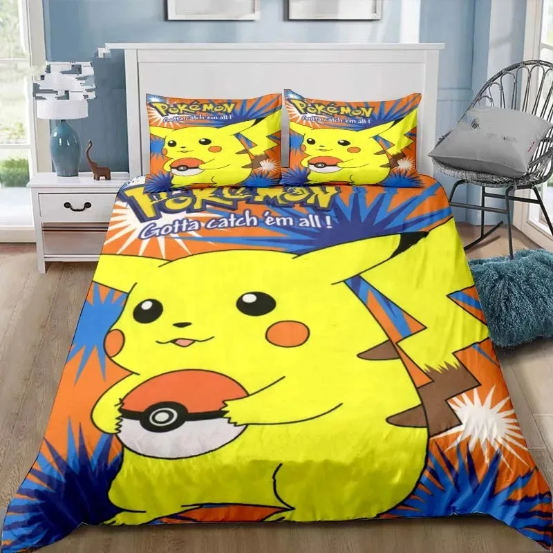 Cartoon 3D Printed Bedding Set Pikachu Disney Pokemon Duvet Cover Pillowcases for Girl Boy Gifts