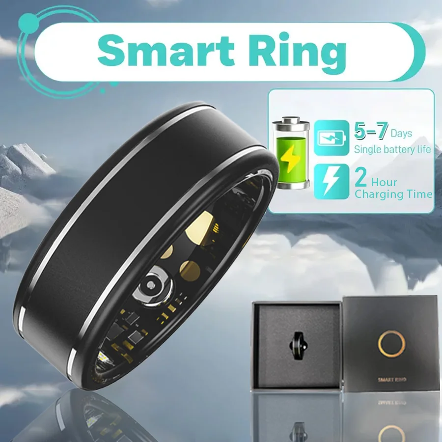 Smart Ring Fitness Tracker, Sleep Tracking Wearable, Accurately Monitor Pedometer, Temperature, App for iOS and Android (Black,