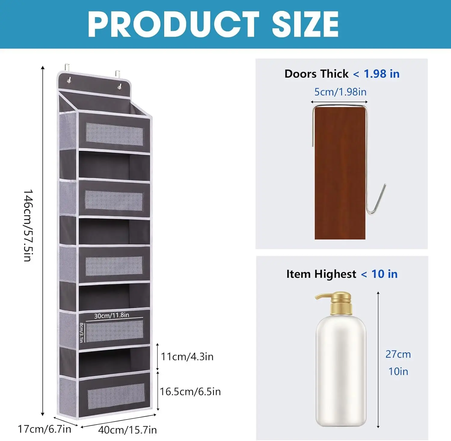 5-Tier Diaper Organizer Hanging Storage Bag with 10 Pockets, Door Hanging Oxford Portable Diaper Caddy for Baby Shower Gift