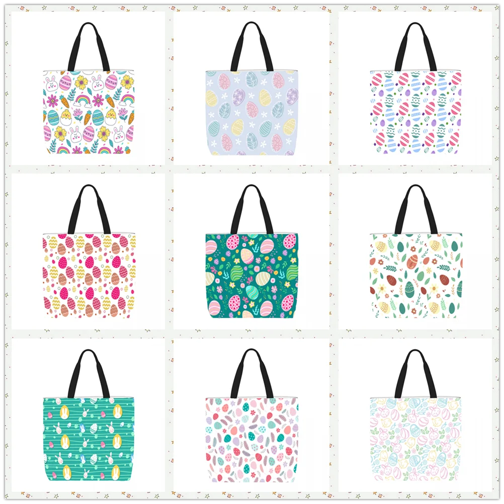

Easter Eggs Pattern Handbag Printed Travel Shoulder Bag Large Capacity Women's Shopping Strap Casual Canvas Strap