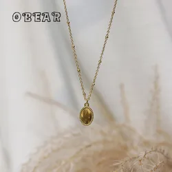 316L Stainless Steel French Vintage Beaded Edge Magic Mirror Oval Pendant Necklace For Women New Trend  Jewelry
