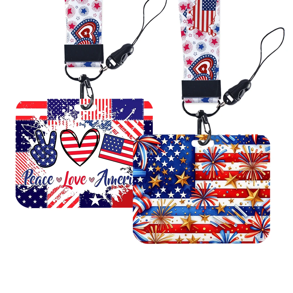 USA Independence Day Badge ID Credit Card Student Card Holder Lanyards Pass Hang Rope Lanyard for Keys Strap Accessories