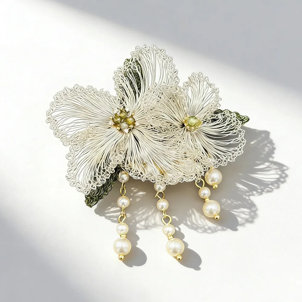 

French Trendy Handmade Rhinestone Flower Hairpin for Women Elegant Pins Fairy Temperament Brooch Bride Hair Jewelry Accessories