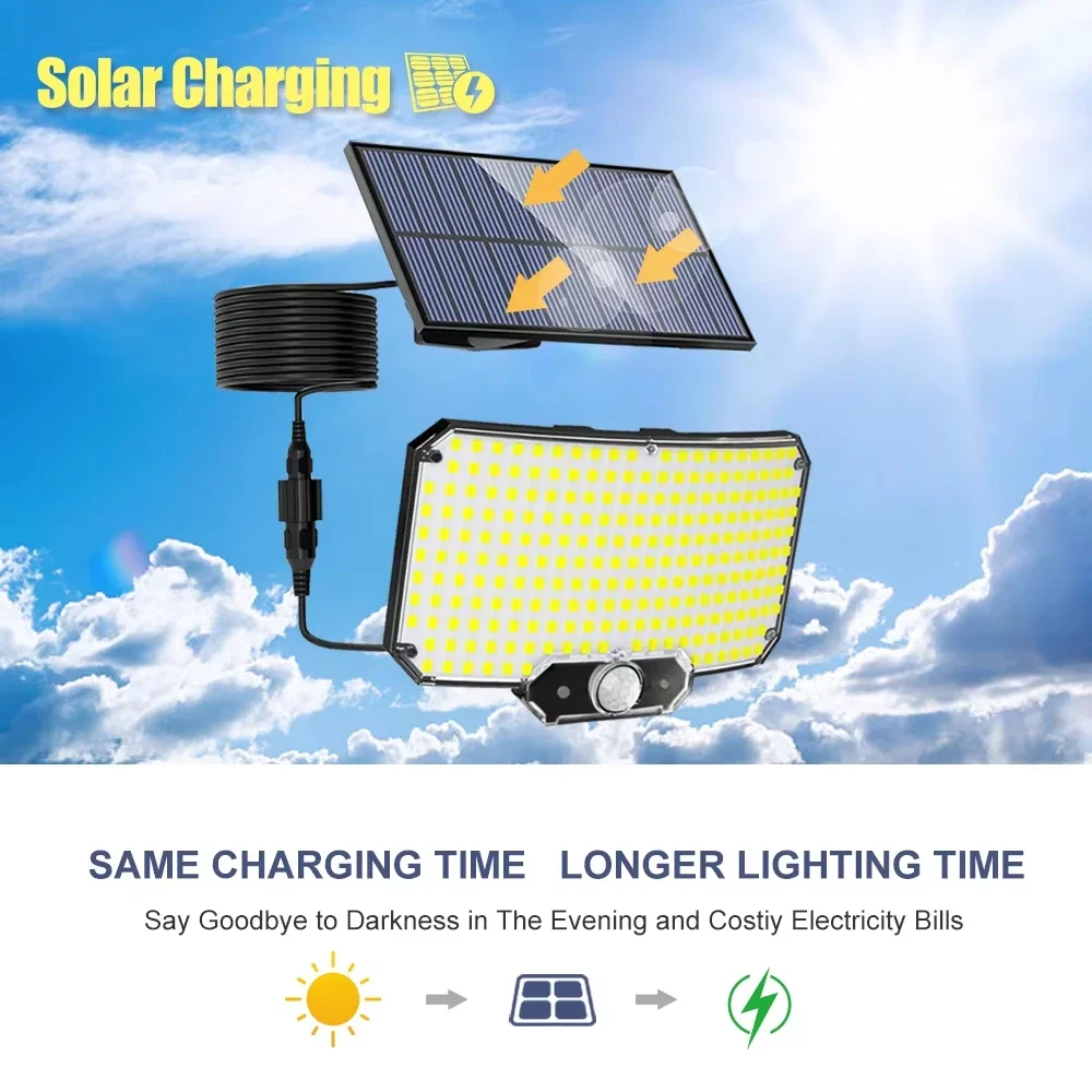 Solar Light Outdoor Super Bright Motion Sensor Solar Strong Power LED Garden Wall Lamp IP65 Waterproof 3 Working Mode