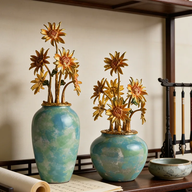 YFY Sunflower Enamel Ornament Wedding Festival Decoration Home Living Room Premium Dining Table Living Room Vase Ornament