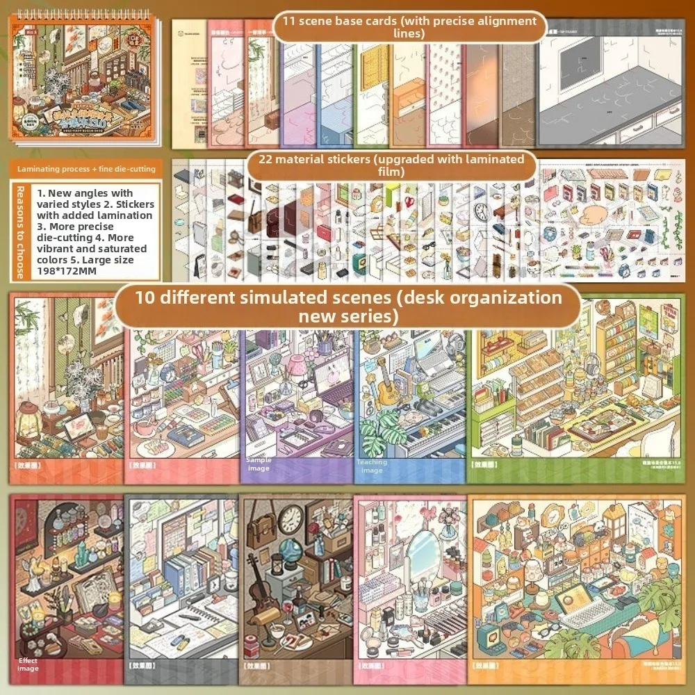 serie-de-almacenamiento-para-escritorio-libro-de-pegatinas-de-paisajes-con-11-escenas-pegatinas-de-escenas-en-miniatura-para-encimera-papeleria-para-planificadores-recortes-de-pet