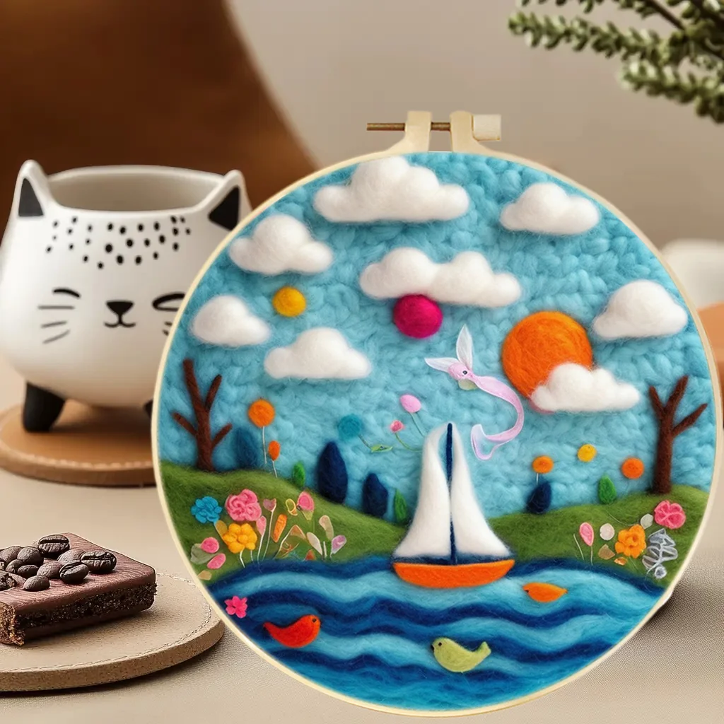 

Sailing Sky Needle Felt Starter Kits For Adults Diy Wool Felting Painting Beginners Kit Embroidery Frame Wool Needlework Crafts