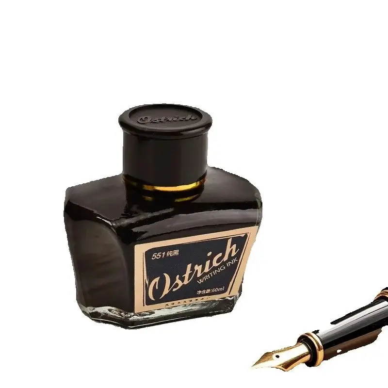 Encre pour stylo plume Ostrich série 5. Comprend des modèles comme d'encre noire sans carbone 551 et carbone 555. Une marque nationale chinoise fisée.