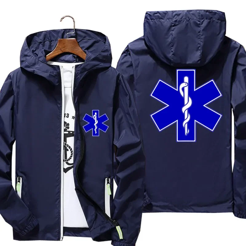 Casual Men Windbreaker Thin Reflective Sunscreen EMT Emergency Ambulance Hooded Coat Fashion Pilot Cycling Jacket