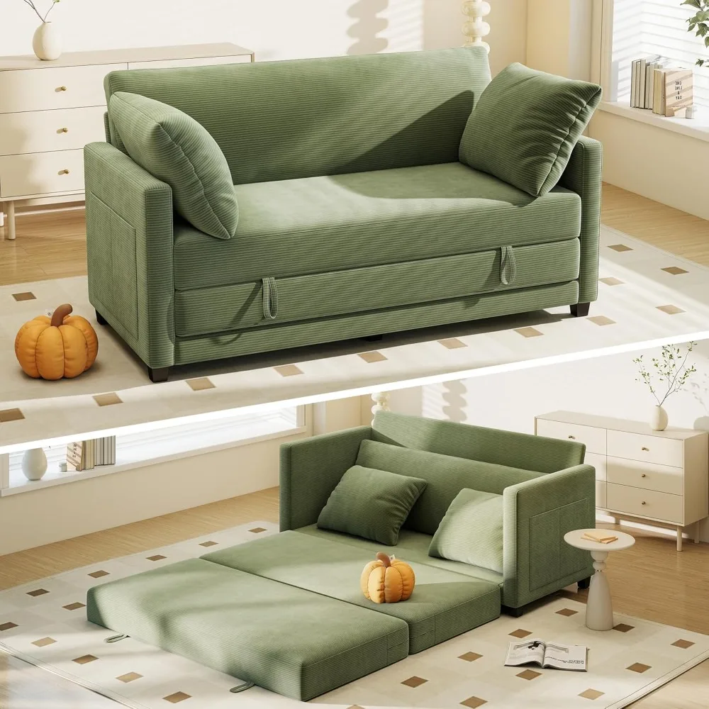 

65" convertible loveseat sofa bed, 2-in-1 folding sofa bed with 2 pillow for small spaces, modern loveseat sleeper couch for apa