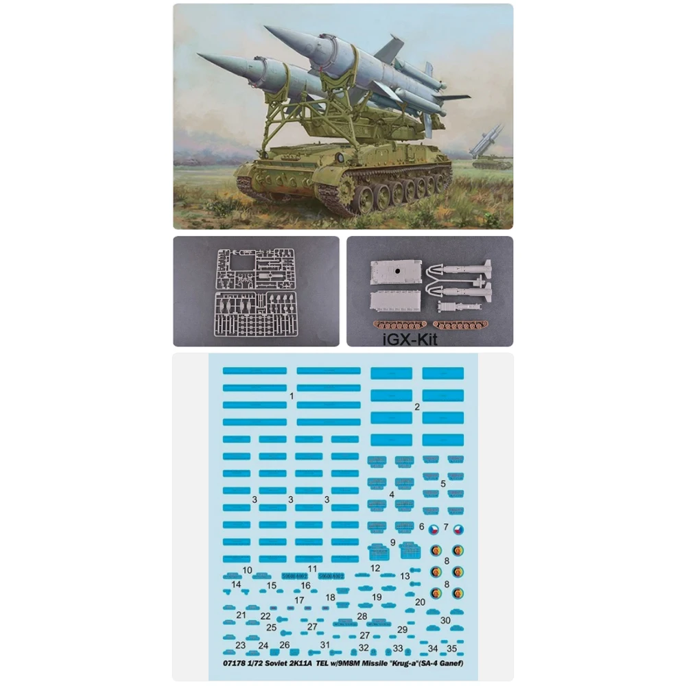 Trumpeter 07178 Масштабная модель 1/72 Советской ракетной установки 2К11А с ракетами 9М8М, Круг-А, СА-4 Ганеф, набор для сборки пластиковой модели, хобби-конструктор