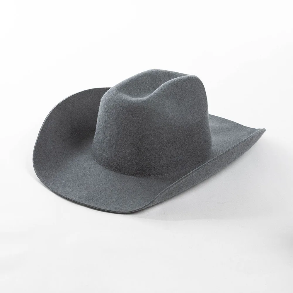 Wool cowboy hat blue men\'s and women\'s jazz hat European and American fashion casual rolled edge wool felt cowboy hat