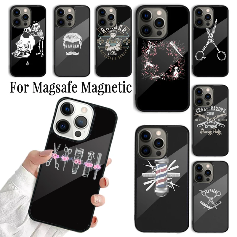Funda para Teléfono con Diseño de Barbería (Tijeras, Peine, Navaja) para iPhone 17 AIR 16 15 14 13 12 11 Pro Max Plus, Magnética Inalámbrica Magsafe