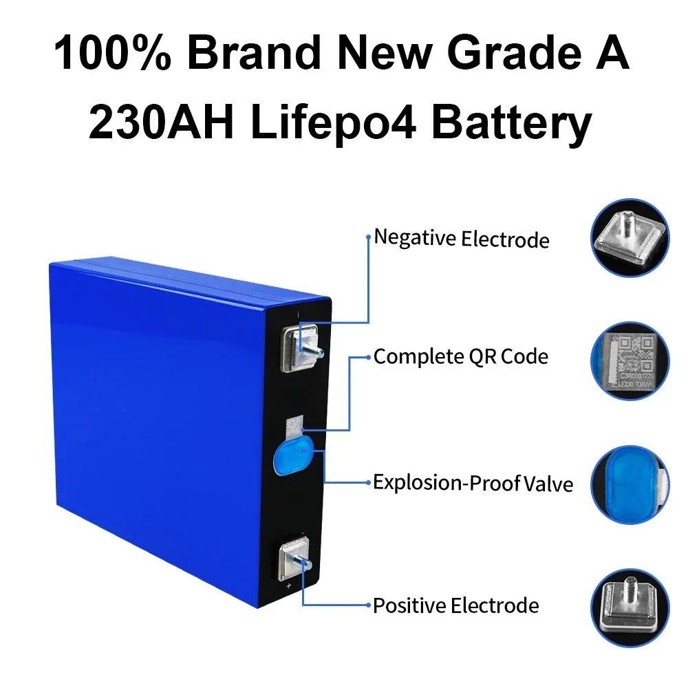 New 230Ah Lifepo4 Rechargeable Golf Cart Batteries Deep Cycle Lithium Iron Phosphate Cell for Solar Energy Storage System