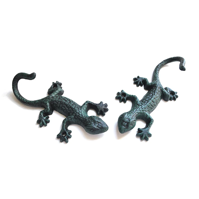 Cabinet Knobs Wall-mounted Antique  1set Cast Iron Gecko Wall Hook   Decorative Garden Hook Wall Decoration