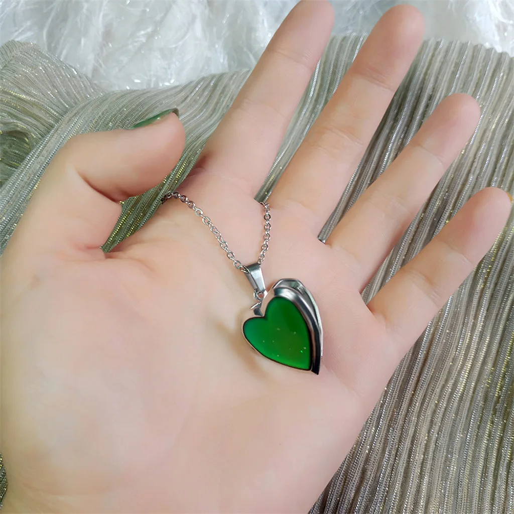 Heart Locket Color Changing Temperature Mood Stainless Steel Love Shape Photo Pendant Necklace Jewelry_maomaolike.com