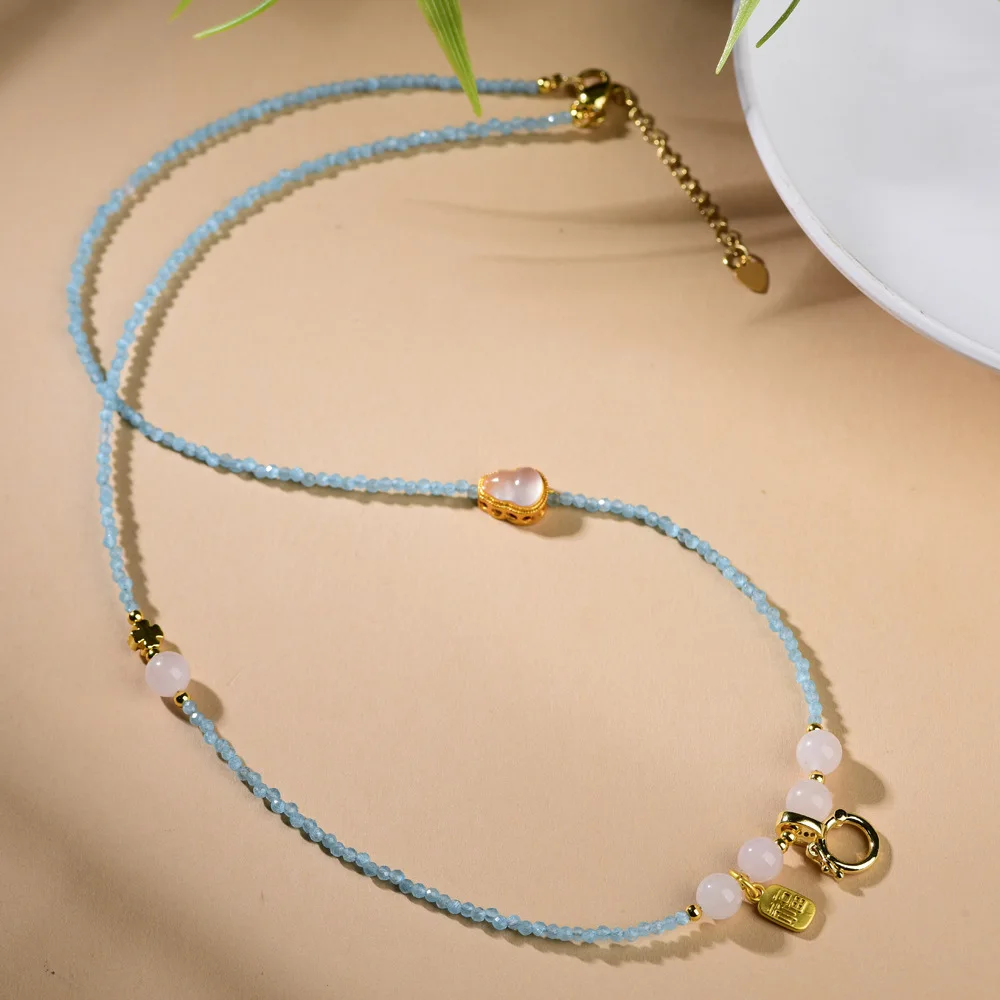 

2026 Spring Summer Handmade Freshwater Pearl Blue Zircon Necklace – Student, Best Friend & Women Gifts