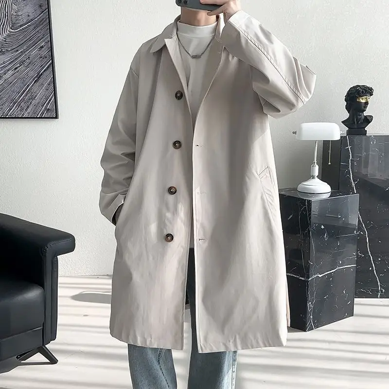 

Men Trench Design Solid Color 2023 Autumn Breasted Oversize Leisure Teen Long Coats Outwear Hombre Korean Style Windbreaker 5Xl