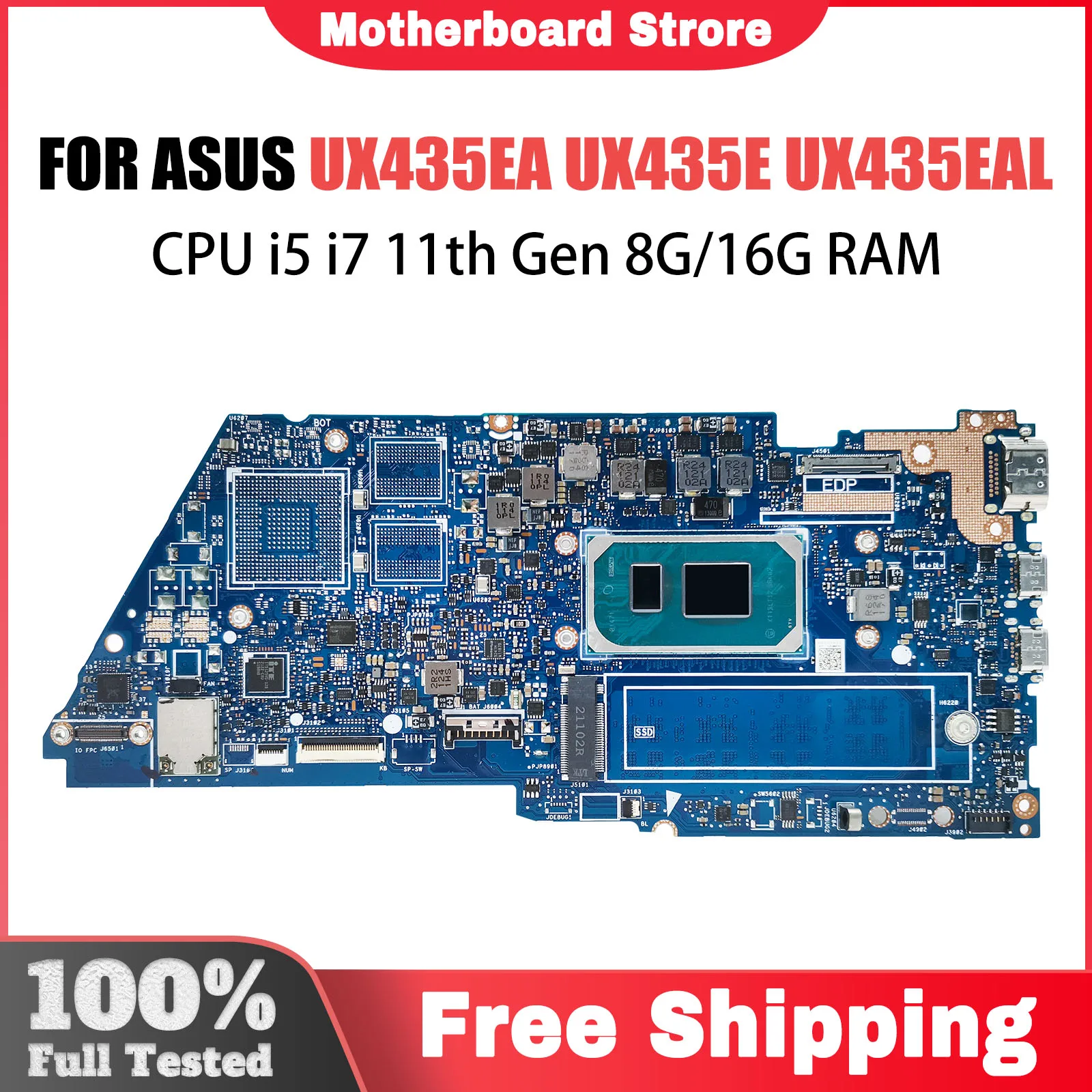 

Материнская плата UX435EG для ASUS UX435E UX435EA UX435EAL BX435E RX435E UX435EGL, материнская плата для ноутбука I5 I7 11-го поколения 8 ГБ/16 ГБ ОЗУ UMA/V2G