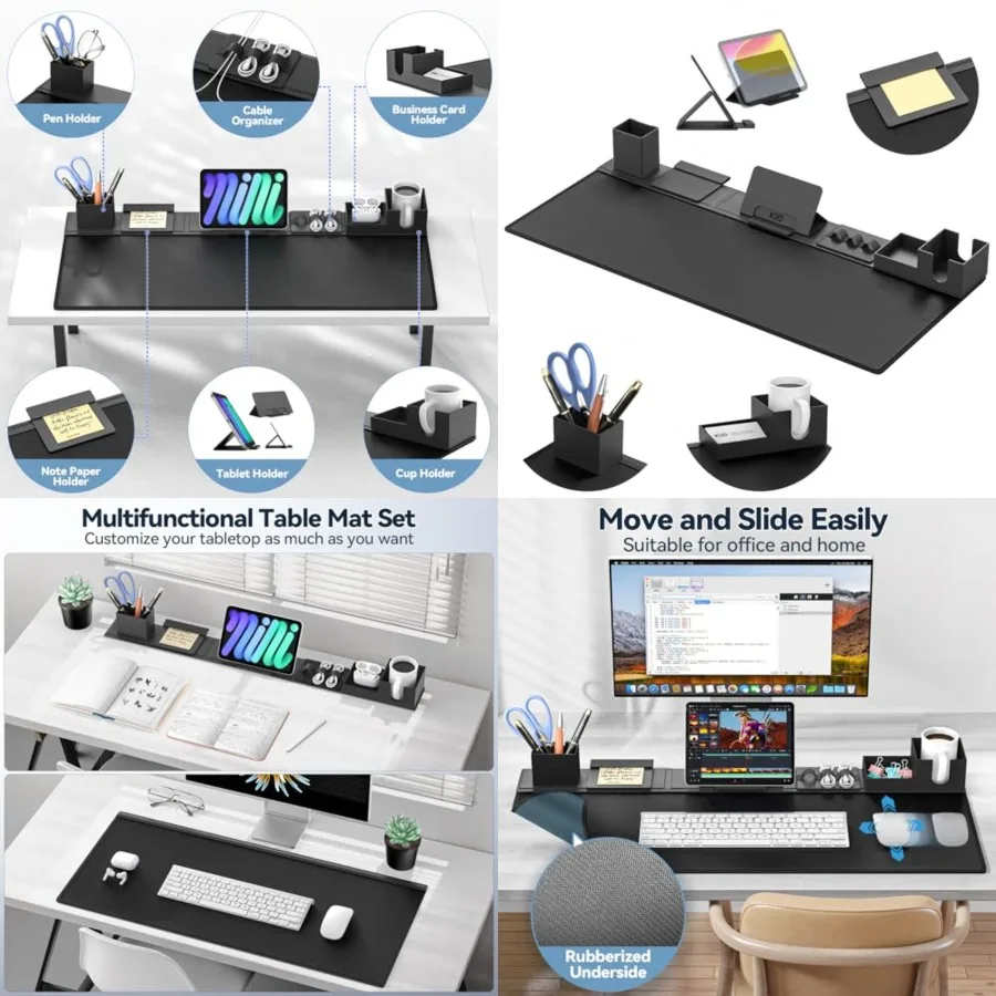 Desk Pad Mat Set, 6 in 1 Mouse Mat with Magnetic Desktop Storage Accessories DIY Feature for Phone and Tablet Stand/Cup Holder/