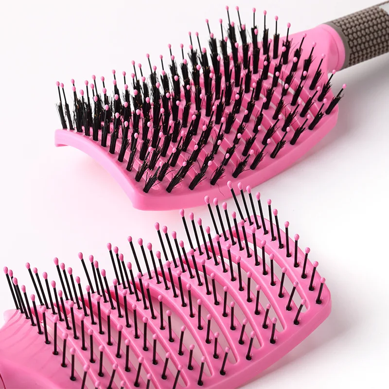 Entwirrende Haarbürste, Borsten und Nylon, für Damen, nasse Massagekamm, lockiges Friseursalon, Styling-Werkzeug, speziell für Echthaar-Perücken