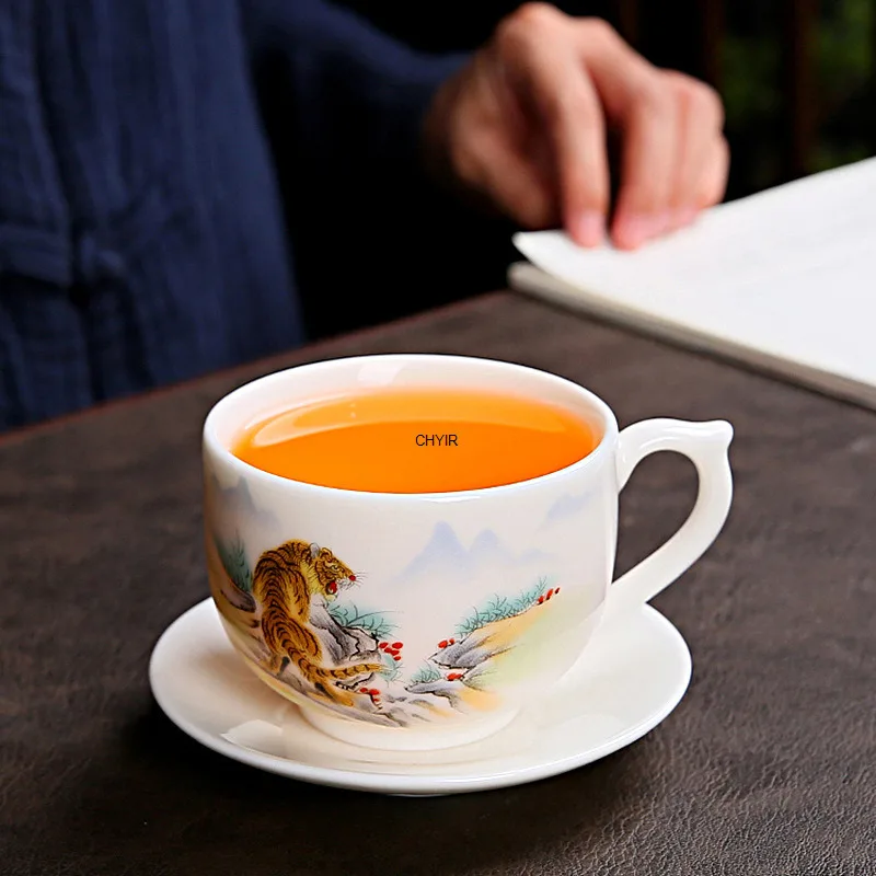 

12-животные зодиака, овечий жир, нефритовый фарфор, большая кофейная чашка с нижней пластиной, отдельно с тропической зоной, китайский