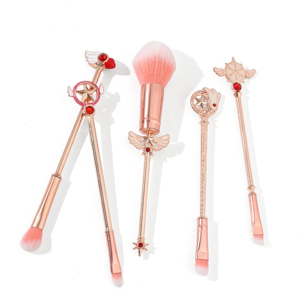 5pcs Metal Handle Soft Fluffy Makeup Brush Set Anime Cardcaptor Sakura Cosmetics Powder Brush Pink Eyeshadow Eyebrow Brush