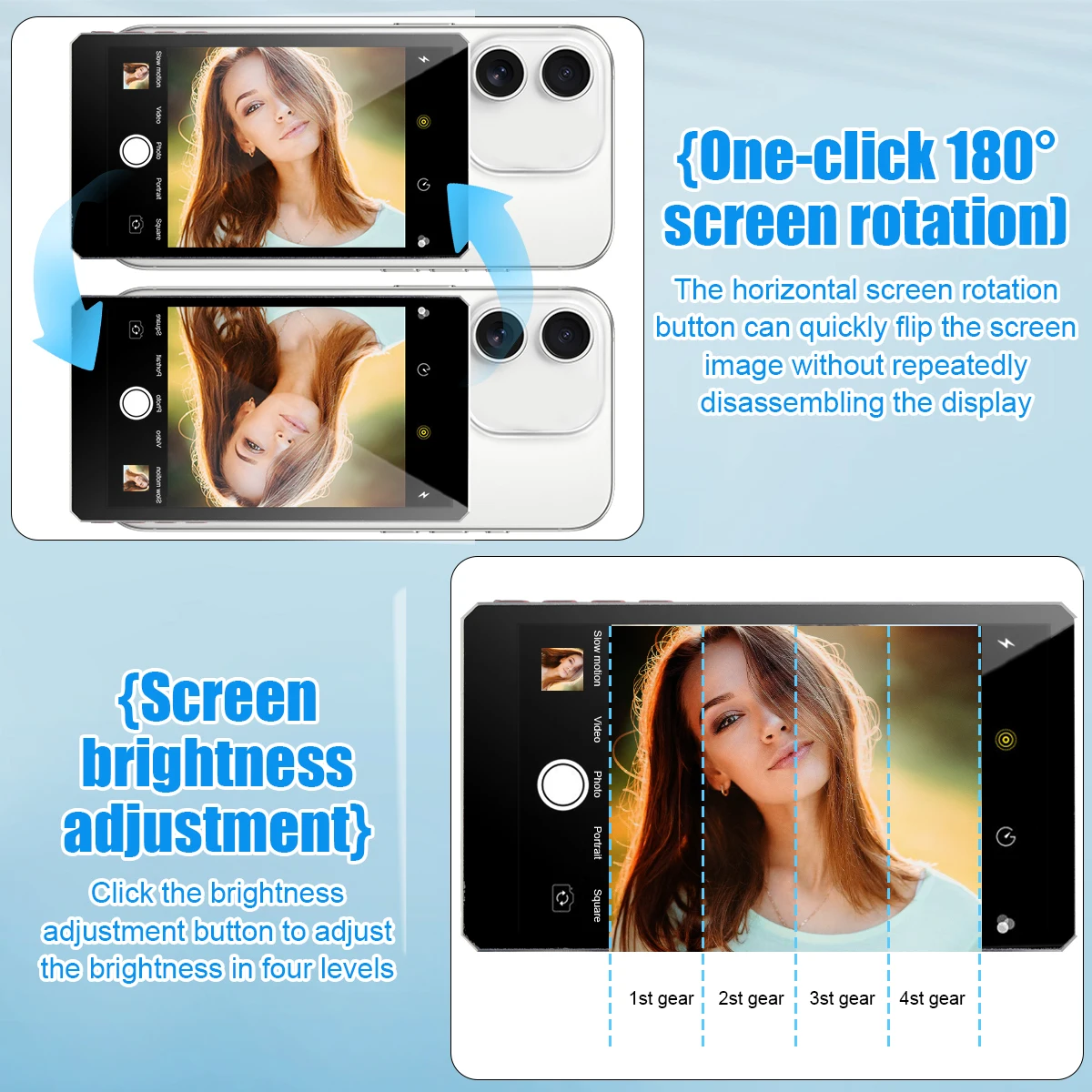 شاشة سيلفي مغناطيسية متنقلة لاسلكية لمدونة الفيديو تستخدم كاميرا خلفية للهاتف لمدونة سيلفي أو متوافقة مع البث المباشر. (مع مكبر الصوت))