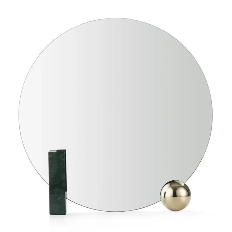

Geometric Round Designer Marble Dresser Light Luxury Art B & B Hotel Desktop Makeup Mirror