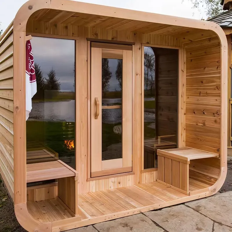2 Person Outdoor Red Light Capsule Sauna Room with Massage Function for Home Wellness