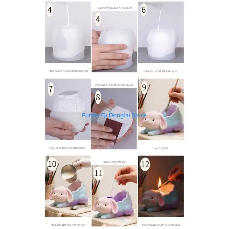 L21E Decorative Rabbits Silicone Mould Craft Cement Jewelry Holder DIY Creation