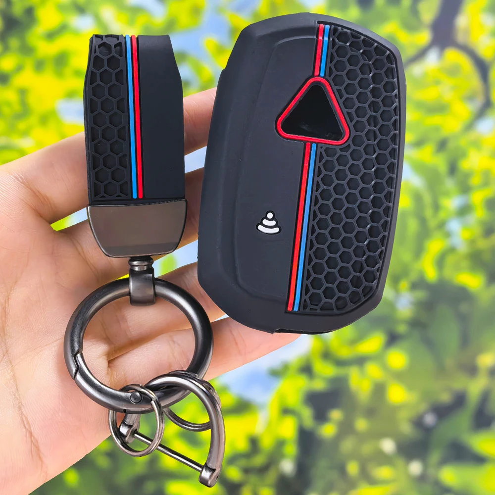 Honeycomb Stripe Silicone Motorcycle Key Cover with Keychain for Triumph Scrambler XE XC 1200 Tiger 900 Rally GT Rocket 3 ABS