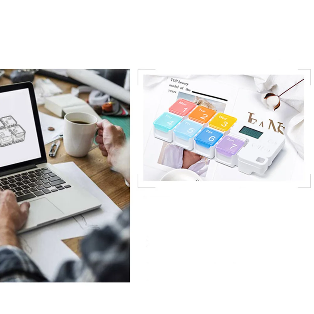 

7 Cubes Colorful Alarm Clock Pill Dispenser Weekly Medicine Organizer Reminder Storage for Patients Travel Home School