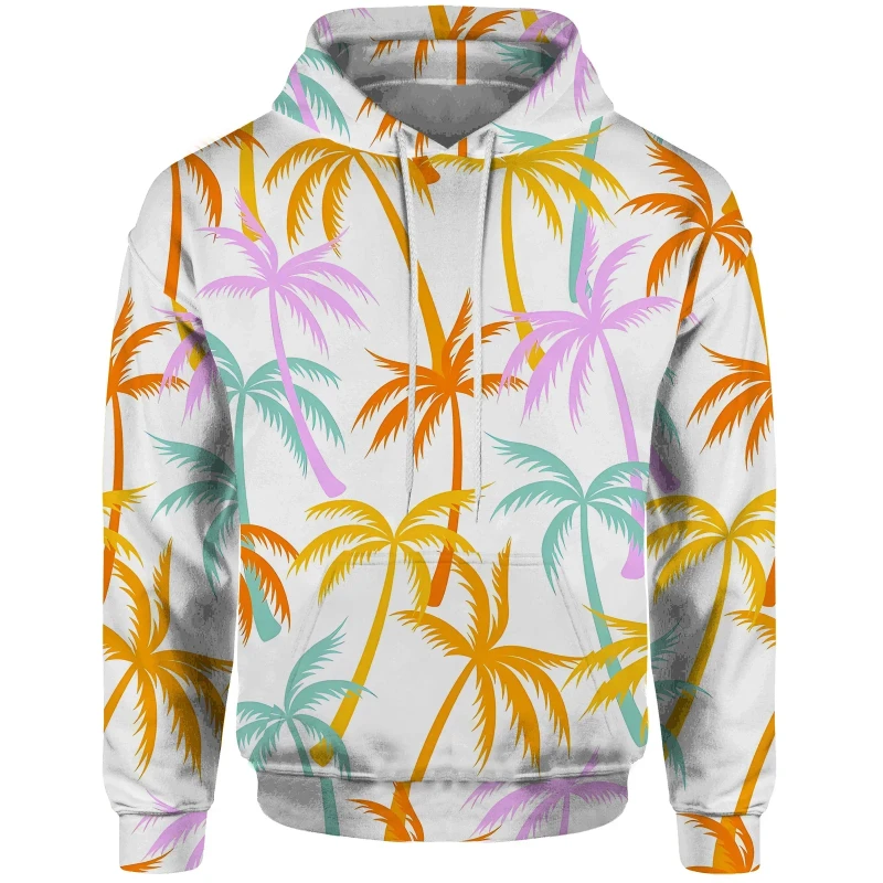 Men's Hoodies Y2k 3D Palm Tree Pattern Printing Hawaii Seaside Sweatshirt Fashion New Men's Pullover Hoodie Casual Style Clothes