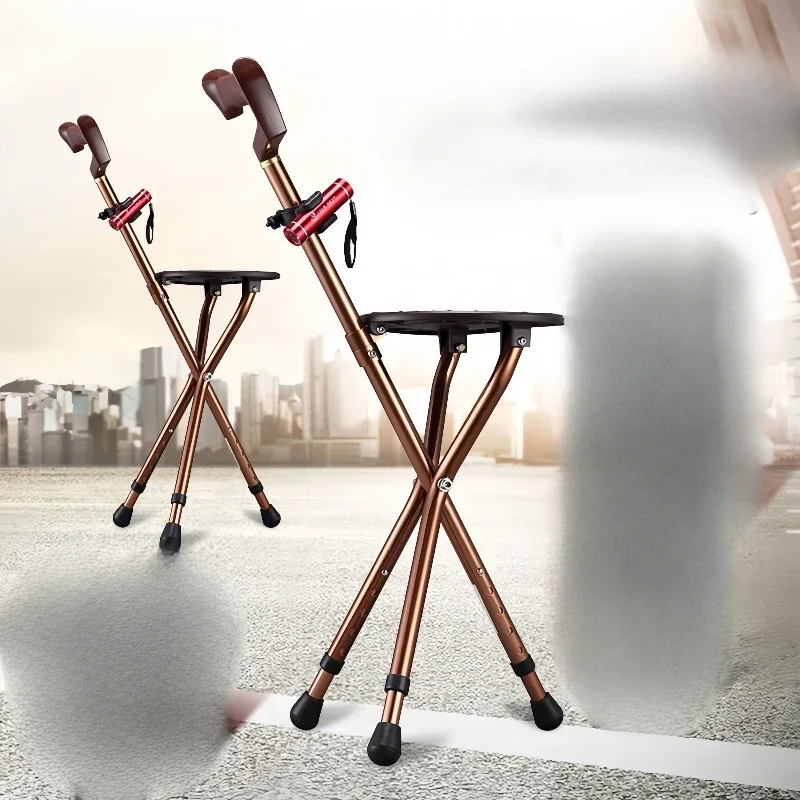 

Elderly Lightweight Crutches Bench Foldable Four-corner Foot Non-slip Outdoor Chair with Stool Sedia Campeggio Pieghevole