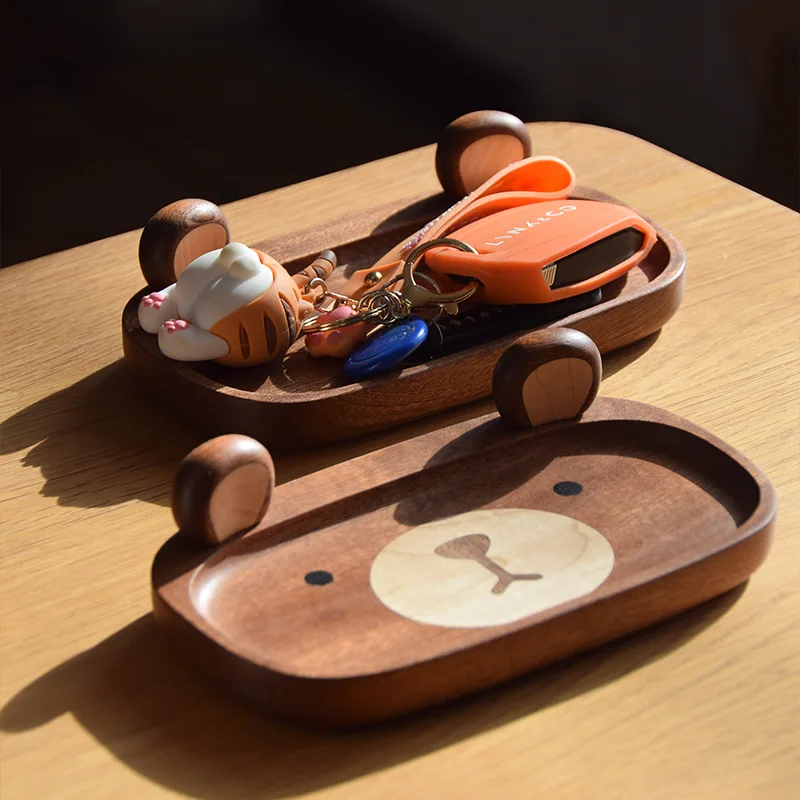 1PC Solid Wood Bear Storage Tray Children's Dinner Plate Multi Functional Storage Tray Table Decorations