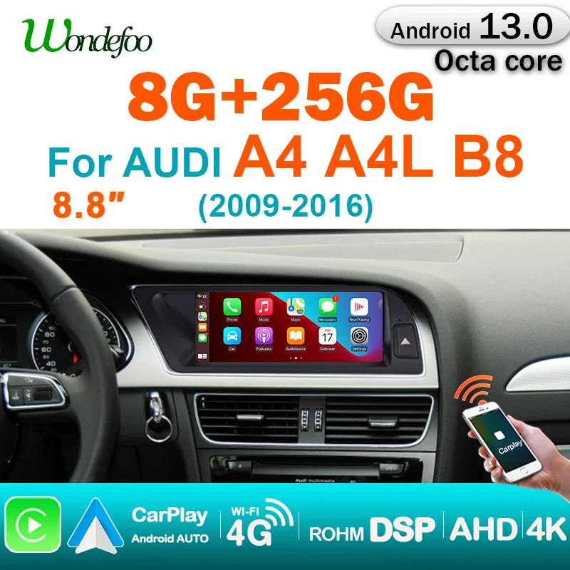 8GB+256GB Carplay Android Auto Car Radio 8.8'' Screen For Audi A4 B8 2009-2016 2 din autoradio 4G LTE Google Multimedia player